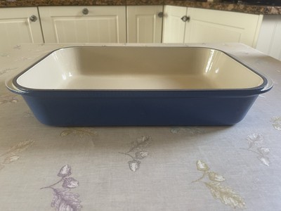 Le Creuset Vintage rechteckig 40 cm Gusseisen Bräter/Back/Ofenform blau.