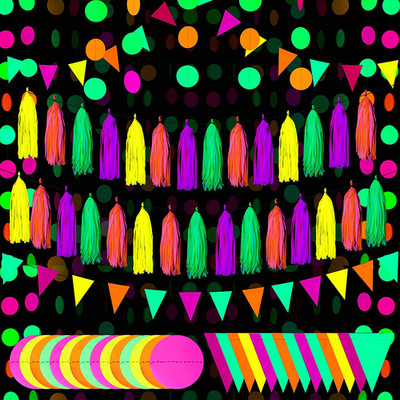88 Pcs Glow Neon Party Supplies Including Neon Paper Garland 20 Pieces Paper Tas