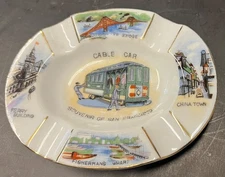 Vintage CABLE CAR, CHINATOWN, GG BRIDGE, ETC. San Francisco, Souvenir Ashtray