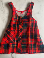 VTG 60s 70s Girls Red Plaid Pinafore Dress "Love" brand