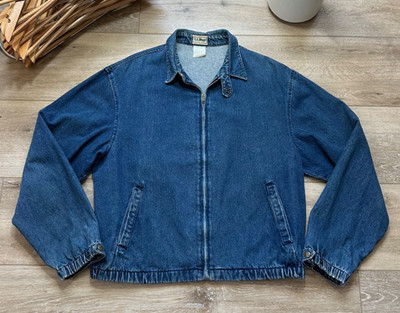 Vintage L.L Bean Dark Denim Harrington Zip Up Jacket Made In USA Size Large