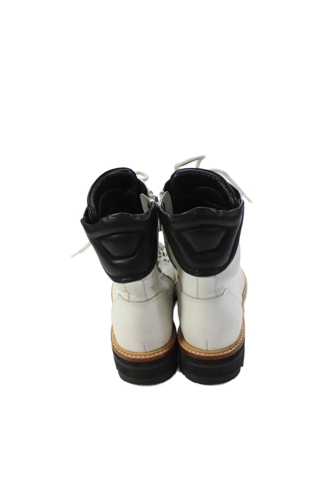 Sigerson Morrison Womens Leather Lace Up Ankle Boots White Black Size 37.5 7.5 - Image 3 of 4