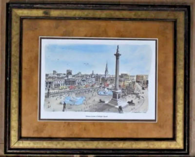 FRAMED VTG 1978 BERNARD SMITH COLOR LITHO NELSONS COLUMN IN TRAFALGAR SQ