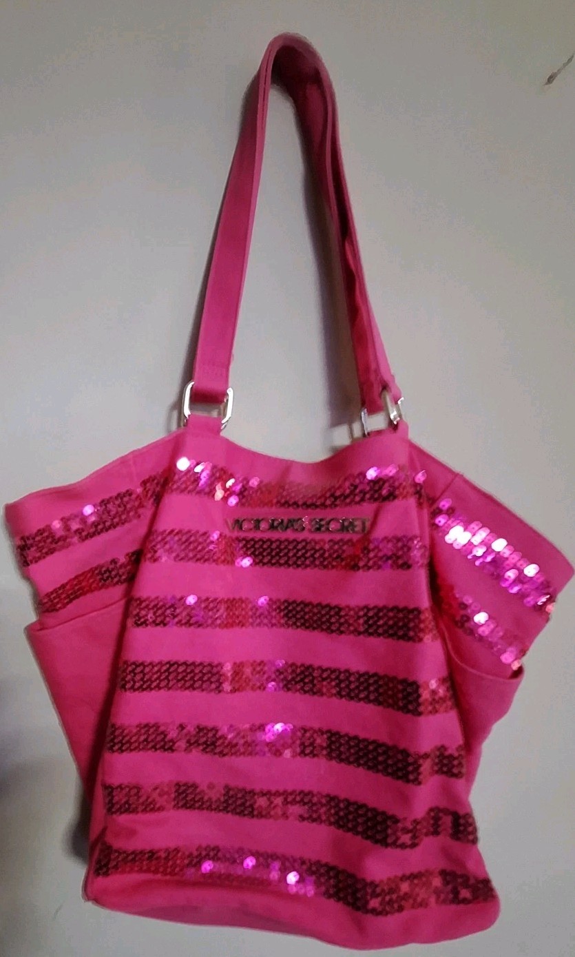 Victoria Secret Pink Sequin Striped Tote.