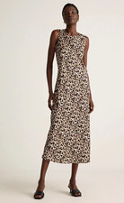 Quince Women’s XS Leopard Print Sleeveless Tank Midi Dress Stretch Silk Blend
