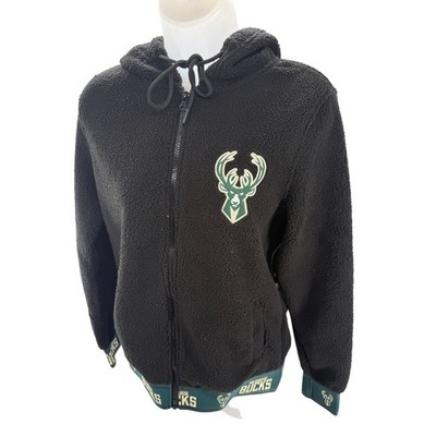NBA Milwaukee Bucks Womens Black Fleece Full Zip Hoodie Jacket 2XL NEW