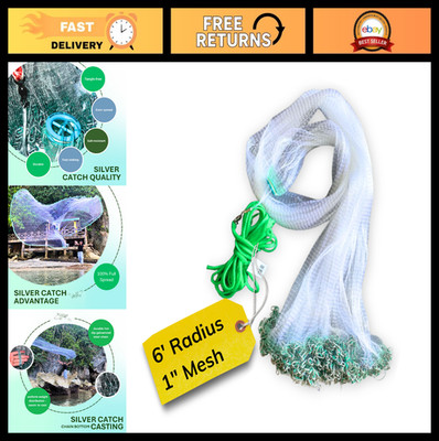 Fishing Cast Nets 4.5ft-10ft Radius | 3/8'', 1/2'', 1'' Mesh, Saltwater Gear, Easy