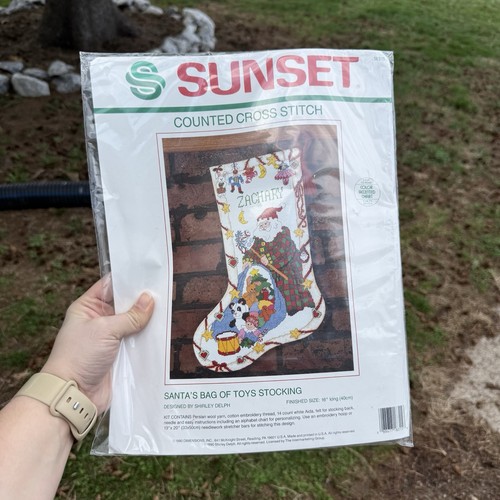 Vintage Sunset Counter Cross Stitch Santa’s Bag Of Toys Stocking Christmas New