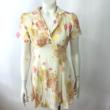 Free People XS A-Line Viscose The Neck Collared Women's Mini Dress Yellow MINT