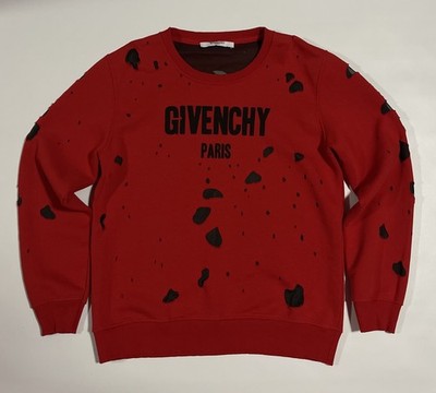 Givenchy Paris Sweatshirt Red Distressed Ripped Destroyed hoodie