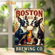 Boston Terrier Beer Co. Vintage Tin Metal Signs - 2D Wall Art, Retr
