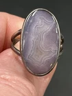 Vtg Native American 925 Sterling Oval Purple Agate Ring 5.5 Grams Size 7.5