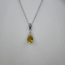Cubic Zirconia Yellow and CZ Pendant/Chain, Sterling Silver