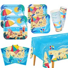 Beach Theme Summer Pool Party Supplies Plates Napkins Cups Tablecloth 25 Set