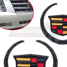 Black Front Grille & Rear Trunk Lid Emblem Badge For Escalade CTS SRX ATS CT6