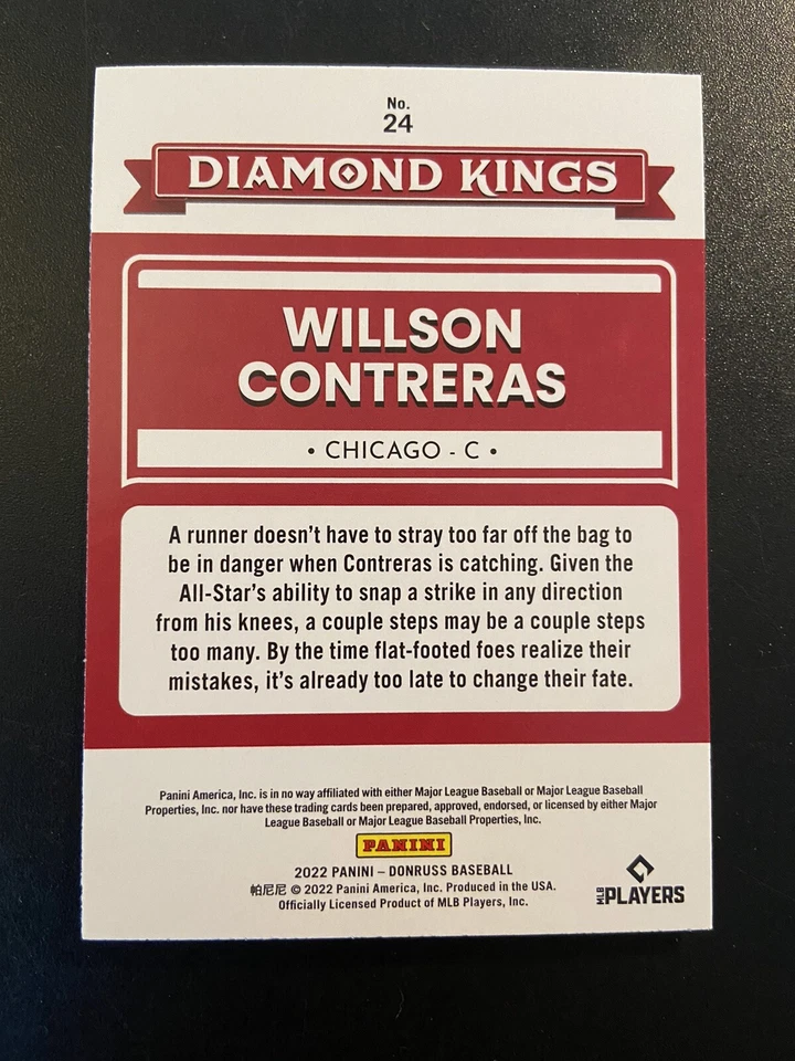 2022 Donruss Diamond Kings Wilson Contreras #24 Cubs - Image 2 of 2