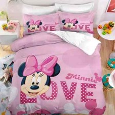 Adorable Minnie Mouse Love Pink Themed 3D Quilt Bedding Set Mother Day Gift
