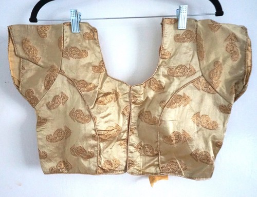 GOLD PATTERN INDIAN WEDDING BLOUSE SARI SAREE CROP TOP PARTY CHOLI 10 12 GIFT - Picture 16 of 22