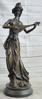 Musical Elegance Jean Patoue's Bronze Statue of a Female Banjo Player Decor