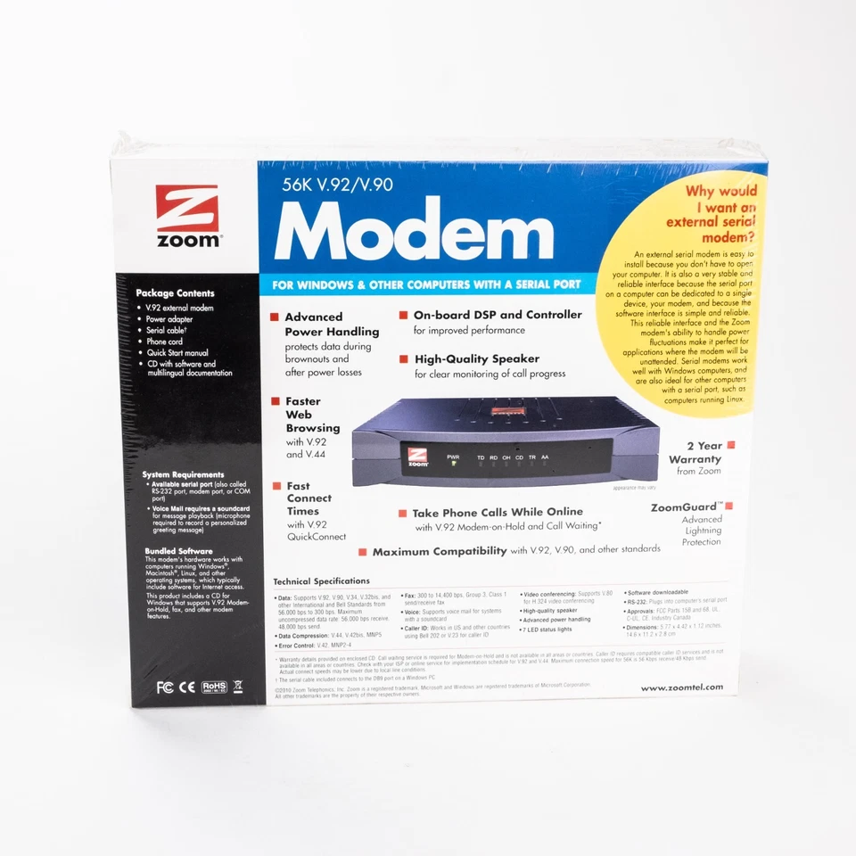 Zoom Model 3049 56K V.90 V.92 External Serial Modem - New/Sealed Box - Image 2 of 4