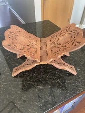 Vintage Hand Carved WoodenFolding Bible / Book Display HolderWooden Stand