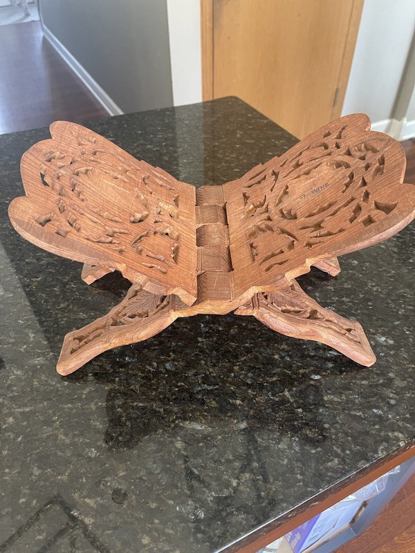 Vintage Hand Carved WoodenFolding Bible / Book Display HolderWooden Stand