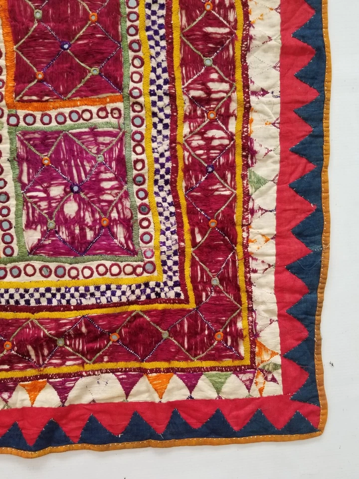 Vintage Indian Kutch Mirror Work Embroidered Tapestry 80x80cm - Image 2 of 4