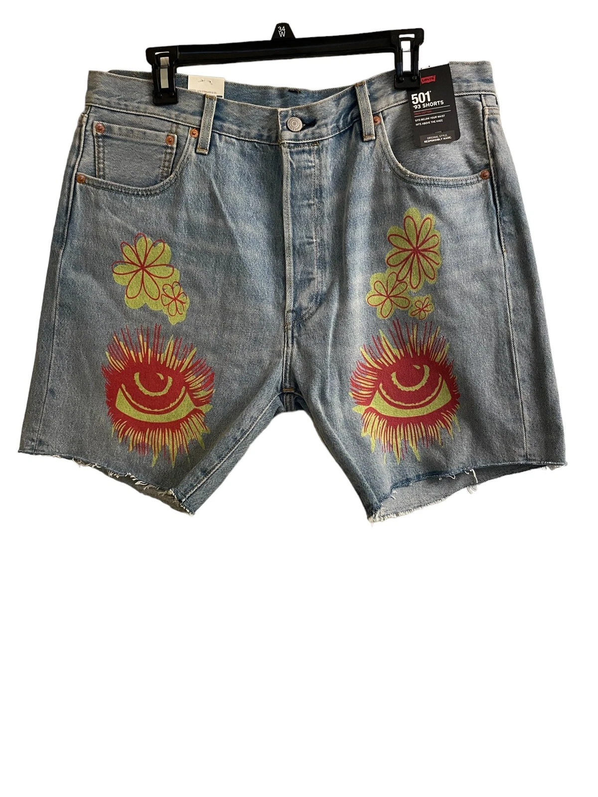 Levi's 501 Jeans Men's 36 Shorts 93’ Fit Blue Pants Denim Shorts Eyes Floral NEW