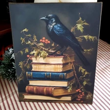 STEAMPUNK GOTHIC PRIMITIVE VICTORIAN VINTAGE STYLE CHRISTMAS CROW BOOKS SIGN