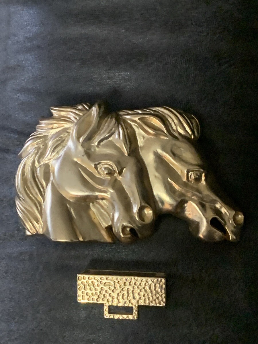 Vintage Doreen Ryan Horse Belt Buckle Double Head Brass Gold  display picture 1