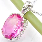 High Quality Rose Bi Colored Tourmaline Gem Silver Necklace Pendants With Chain
