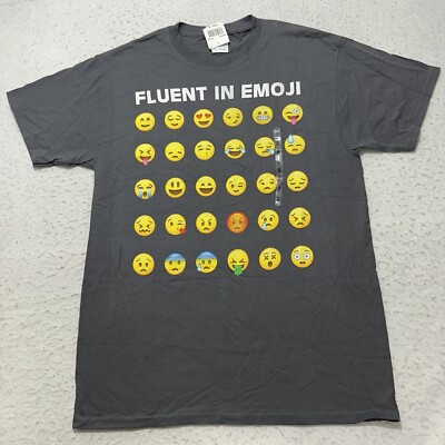Fluent In Emoji Men's Medium Short Sleeve Funny Graphic T Shirt Apple iPhone Tee