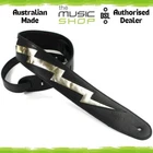 DSL Gold Lightning Bolt Black 2.5" Leather Guitar Strap - LIGHTBOLT25-GOLD