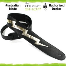 DSL Gold Lightning Bolt Black 2.5" Leather Guitar Strap - LIGHTBOLT25-GOLD