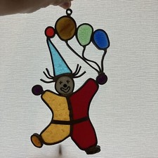 Stained Glass Clown With Balloon Hanging Sun Catcher Hand Made Colorful. 8.5  