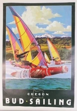 Vintage Budweiser Oregon Bud Light Sailing 80's Poster Beer Ad 1987 NOS Retro 