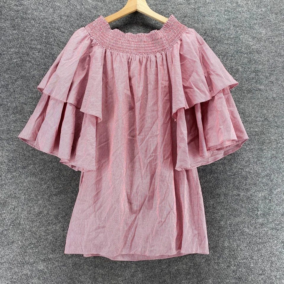 Nueva Blusa Soprano Mujer XS Rosa Rayas Cuello Redondo Manga 3/4 Forrada Algodón Foto 2 de 4
