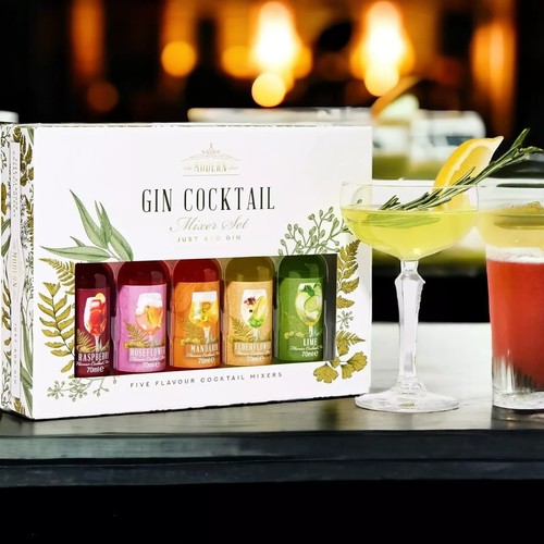 Gin Cocktail Mixers Gift Set Lime Elderflower Rose just add gin