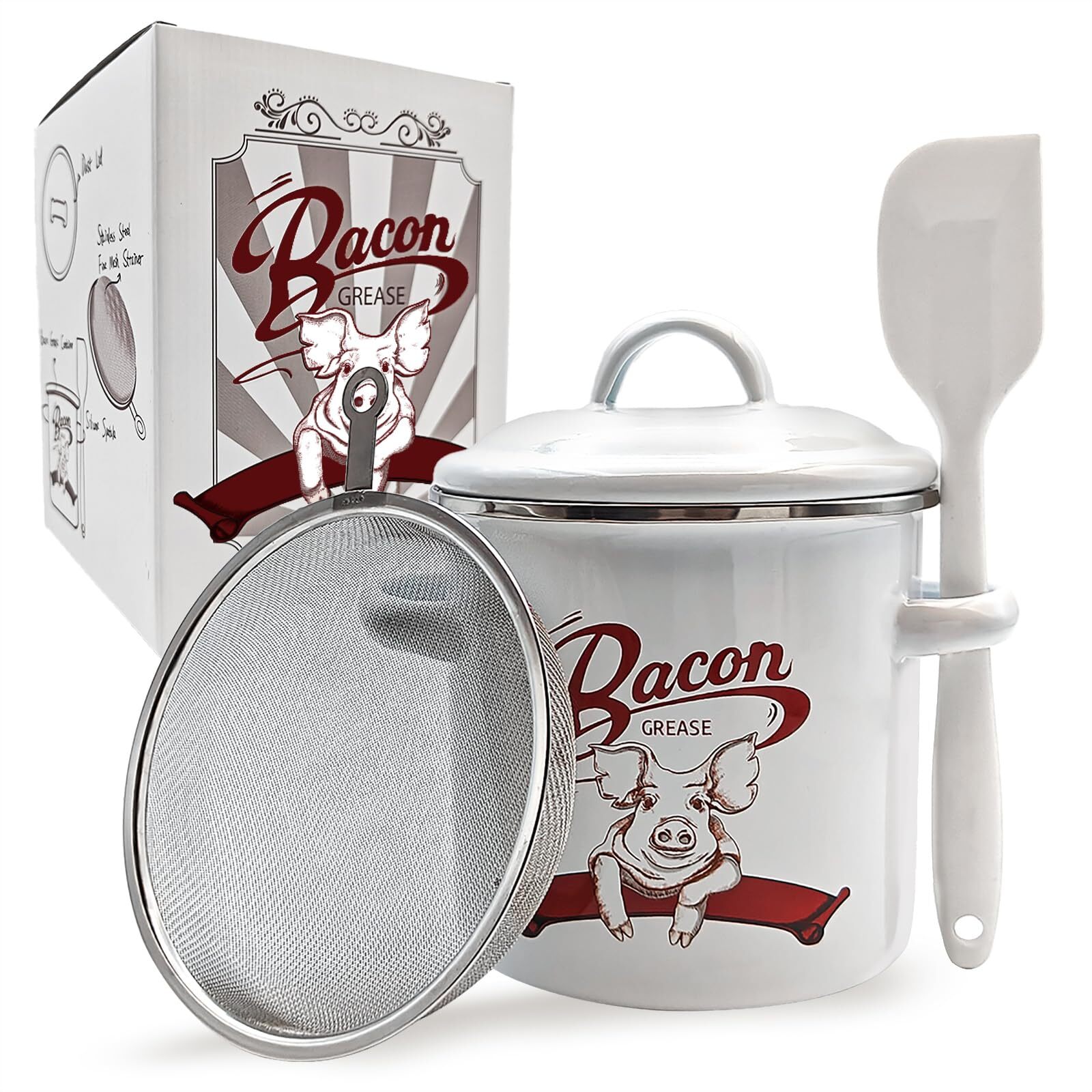 Bacon Grease Saver with Strainer 46oz Bacon Grease Container with 304 Stainle...