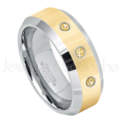 0.21ctw Citrine 3-Stone Ring, November Birthstone, 2-Tone Tungsten Ring #024