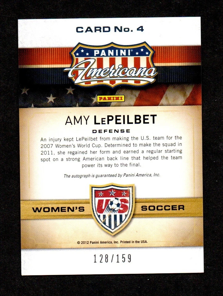 Fútbol femenino American Heroes and Legends 2012 EE. UU. Autógrafo AMY LEPEILBET Foto 2 de 2