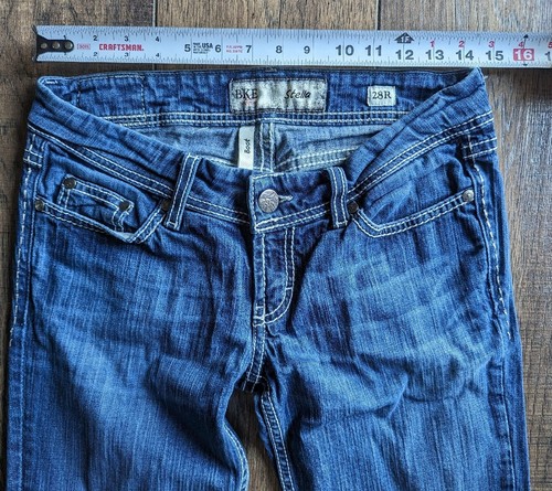 BKE Stella Bootcut Heavy Stitch Jeans Sz 28 Distressed Faded Blue Denim Stretch - Picture 13 of 19