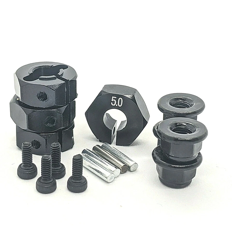 Hex 12mm Black Drive Hubs with Pins + Metal Nyloc Wheel Nuts for 1/10 RC car.