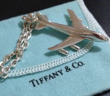 TIFFANY  CO Airplane Sterling Silver Bag Charm Key Ring Keychain W/Pouch