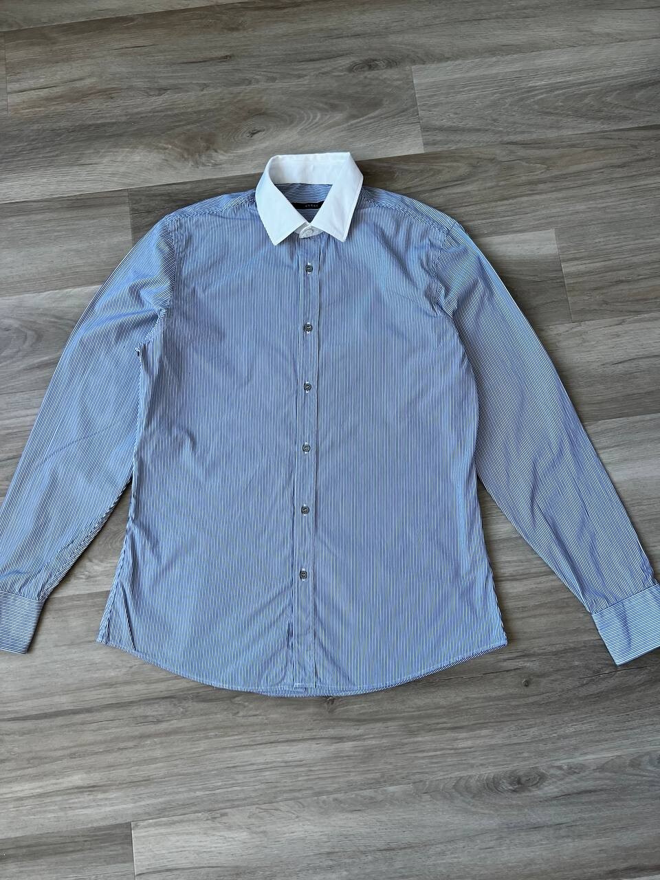 Gucci Mens Long Sleeve Button Down Shirt Blue White Stripe Size 41/16 Made in Italy