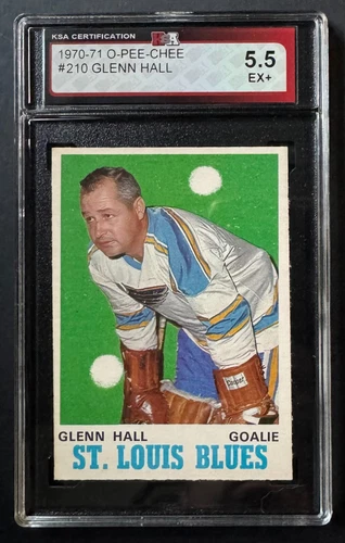 1970-71 O-Pee-Chee #210 Glenn Hall Hockey Card KSA 5.5 EX+ St. Louis Blues