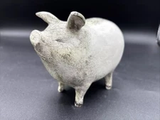 Vintage Cast Iron White Curly Tail Country Farm Decor Paperweight Hog Piggy 