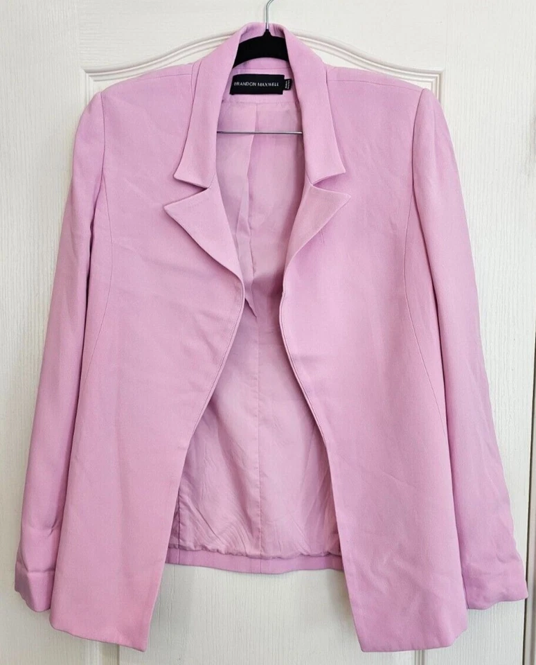 Blazer Brandon Maxwell Mujer Talla 8 Rosa Crepé en Rosa Bebé Top Carrera  Foto 3 de 4