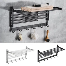 Swivel Towel Rack Rail Holder Storage Shelf Organizer with Towel Hook Wall Mount