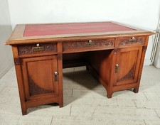 ANTICO SCRITTOIO Liberty EPOCA 1900 SCRIVANIA da CENTRO legno ROVERE PELLE desk